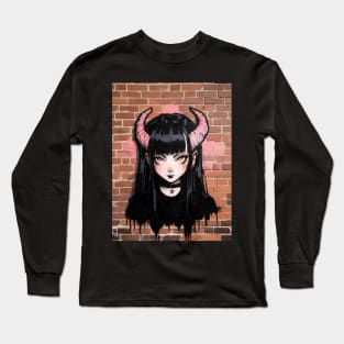 Kawaii Aesthetic  Satanic Anime Goth Girl Graffiti Art Style Long Sleeve T-Shirt